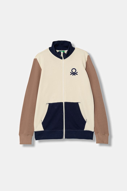 United Colors of Benetton bluza rozpinana z kapturem dziecięca bawełniana beżowy 3J68C501B.G.Stagionale
