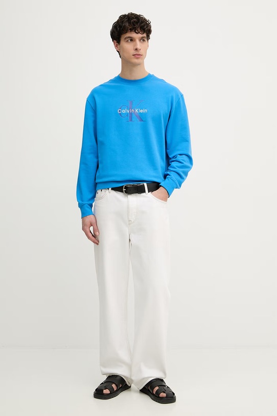 Calvin Klein Jeans mikina pánska bavlnená LV04RD242G modrá SS26