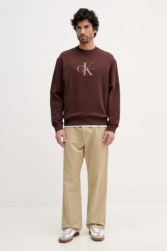 Pamučna dukserica Calvin Klein Jeans LV04RD242G smeđa SS26