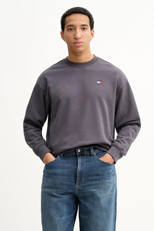 Βαμβακερή μπλούζα Tommy Jeans χωρίς κουκούλα γκρί DN0DN00054