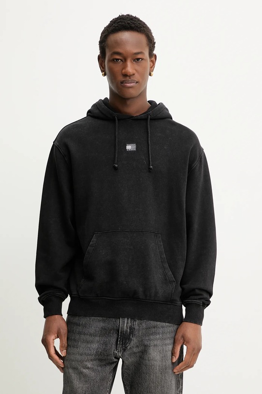 Бавовняна кофта Tommy Jeans з капюшоном чорний DM0DM22383