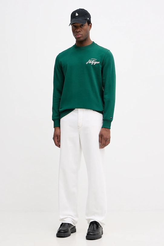Bavlnená mikina Tommy Hilfiger MW0MW42536 zelená SS26