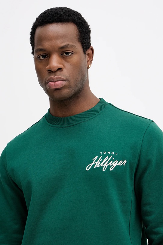 Bavlnená mikina Tommy Hilfiger zelená MW0MW42536