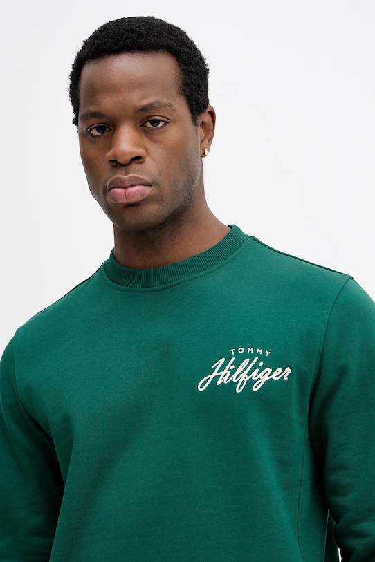 Bavlnená mikina Tommy Hilfiger zelená MW0MW42536