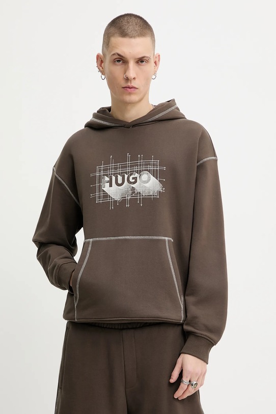 Hugo Blue bluza bawełniana nadruk brązowy 50553506