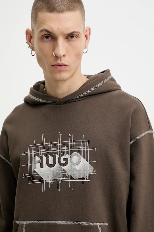 Hugo Blue bluza bawełniana brązowy 50553506