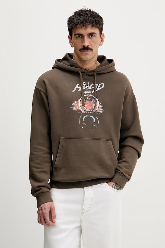 Памучен суичър Hugo Blue памук кафяв 50554385