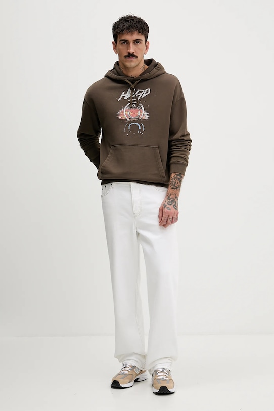 Памучен суичър Hugo Blue 50554385 кафяв SS26