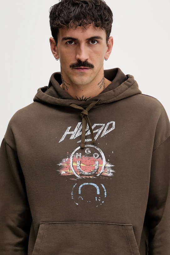 Памучен суичър Hugo Blue кафяв 50554385