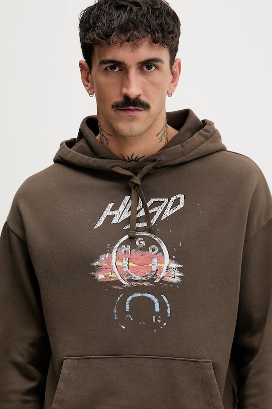 Памучен суичър Hugo Blue кафяв 50554385