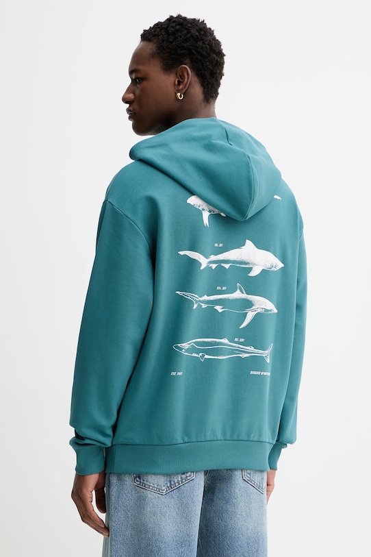 Hugo Blue bluza bawełniana Noutilex nadruk turkusowy 50554391