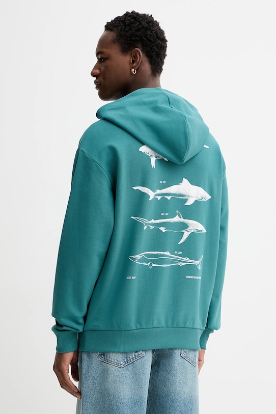 Βαμβακερή μπλούζα Hugo Blue Noutilex στάμπα τιρκουάζ 50554391