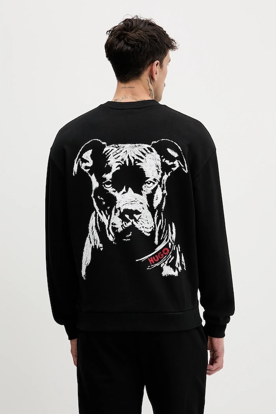 Памучен суичър HUGO надпис черен 50557482