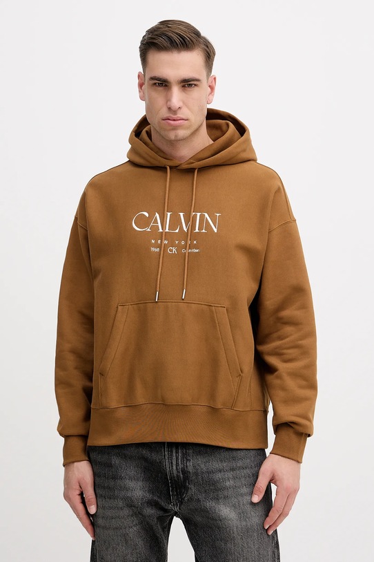 Calvin Klein bluza z kapturem brązowy LV04RE207G