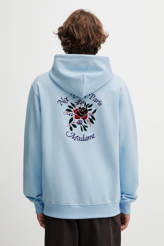 Βαμβακερή μπλούζα Drôle de Monsieur Hoodie Slogan Rose με κουκούλα μπλε J.HO169.CO127.LBE