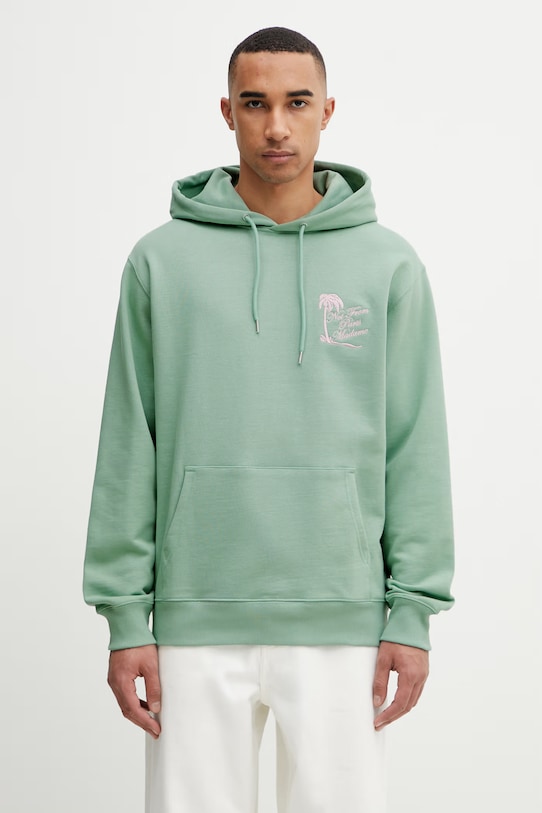 Oblečení Drôle de Monsieur mikina s kapucí pánská bavlněná Slogan Palmier K.HO204.CO127.WG tyrkysová