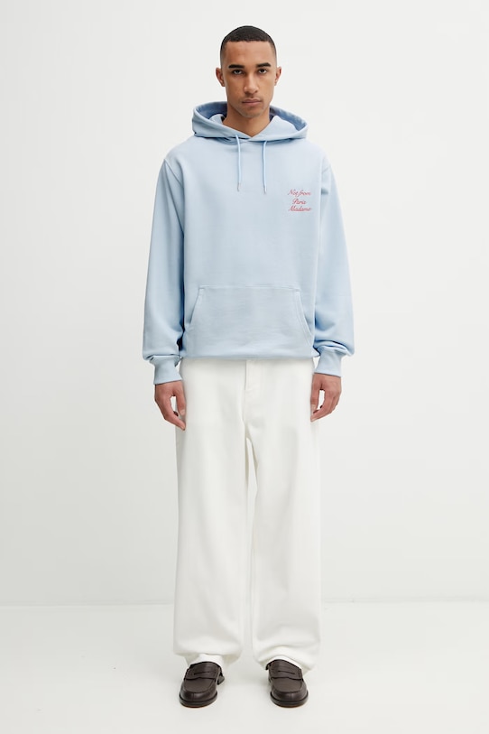 Drôle de Monsieur Le Hoodie Slogan Calligraphy bluza z kapturem męska bawełniana K.HO168.CO127.LBE niebieski