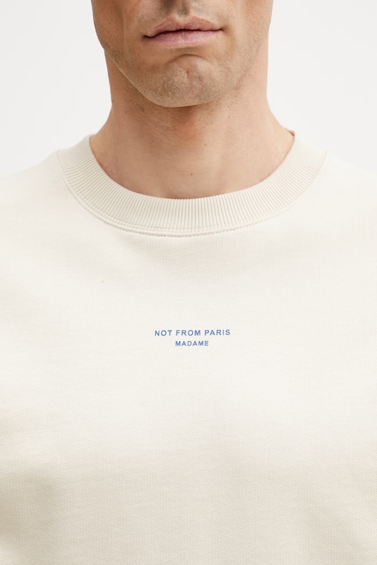 Drôle de Monsieur hanorac pentru bărbați, din bumbac Le Sweatshirt Slogan Classique bej K.SW148.CO127.SD