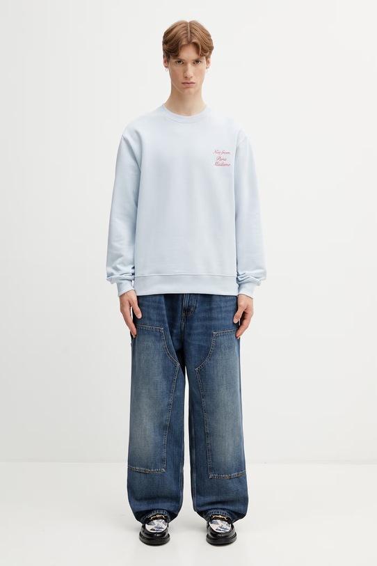 Drôle de Monsieur mikina pánska bavlnená Slogan Calligraphy K.SW157.CO127.LBE modrá