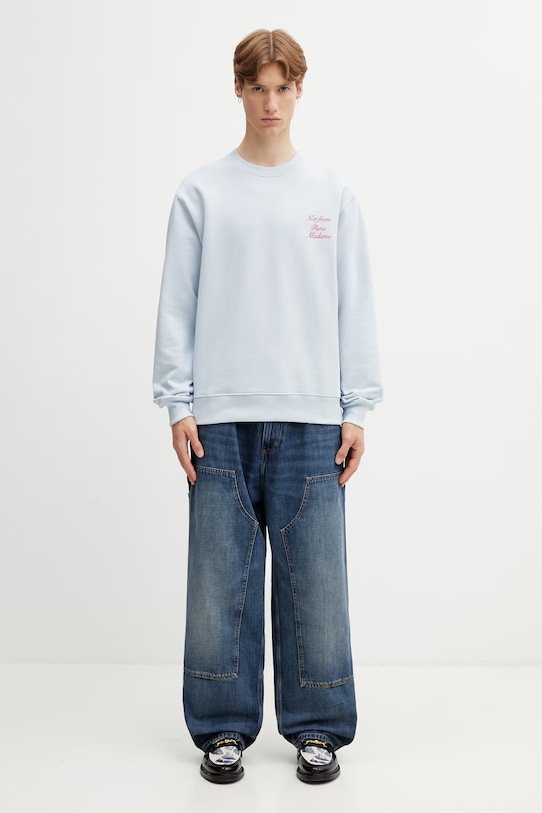 Drôle de Monsieur mikina pánska bavlnená Slogan Calligraphy K.SW157.CO127.LBE modrá