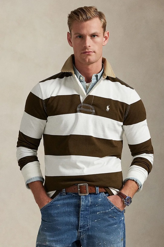 Βαμβακερή μπλούζα Polo Ralph Lauren βαμβάκι καφέ 710P05317