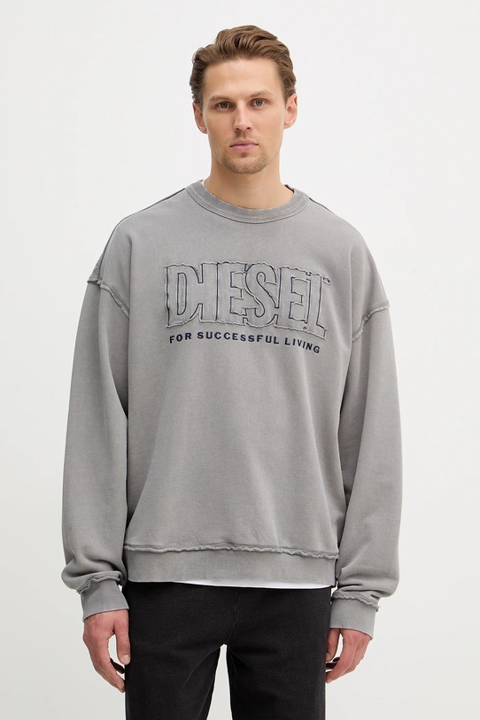 Diesel bluza bawełniana S-BOXT-RAW-V1 aplikacja szary A20463.0KMAG