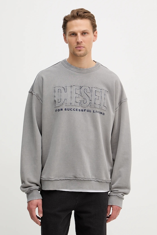Diesel bluza bawełniana S-BOXT-RAW-V1 aplikacja szary A20463.0KMAG