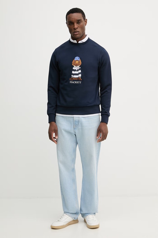 Bombažen pulover Hackett London HM5800093 mornarsko modra SS26