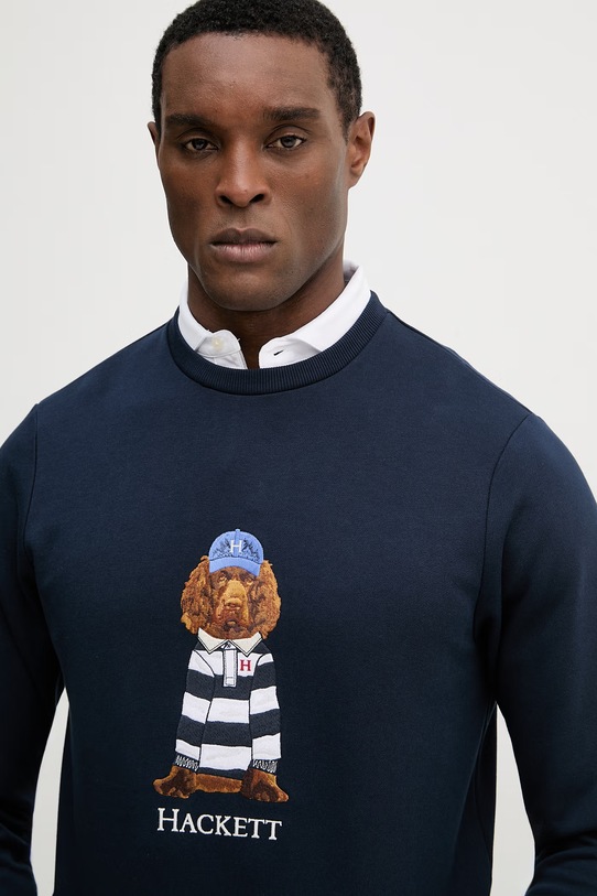 Bombažen pulover Hackett London mornarsko modra HM5800093