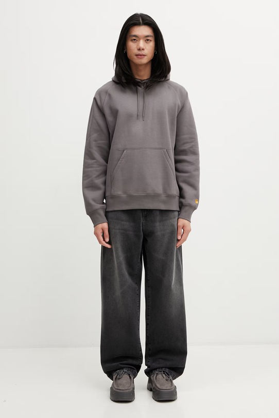 Carhartt WIP Hooded Chase Sweat bluza z kapturem z bawełną męska I033661.3H5XX szary