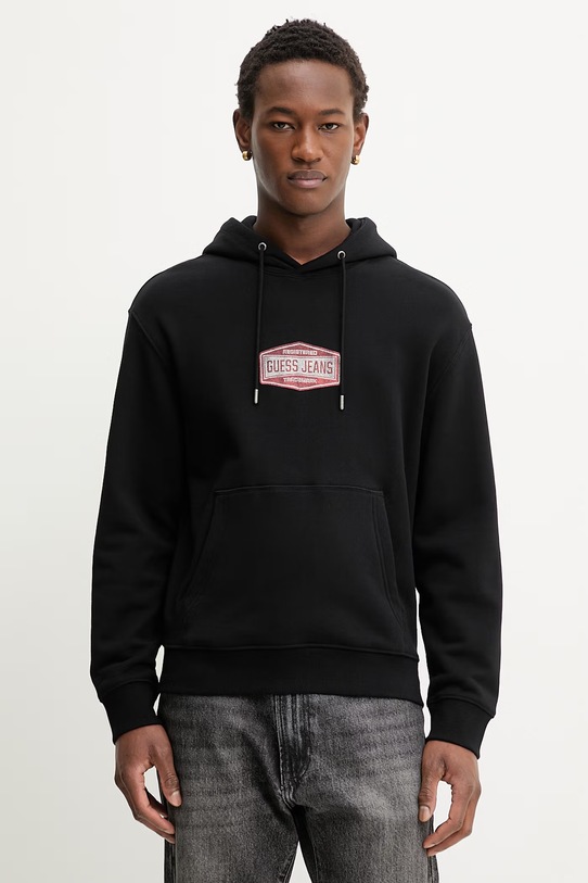 Βαμβακερή μπλούζα Guess Jeans στάμπα μαύρο M6RQ25.KCPR1