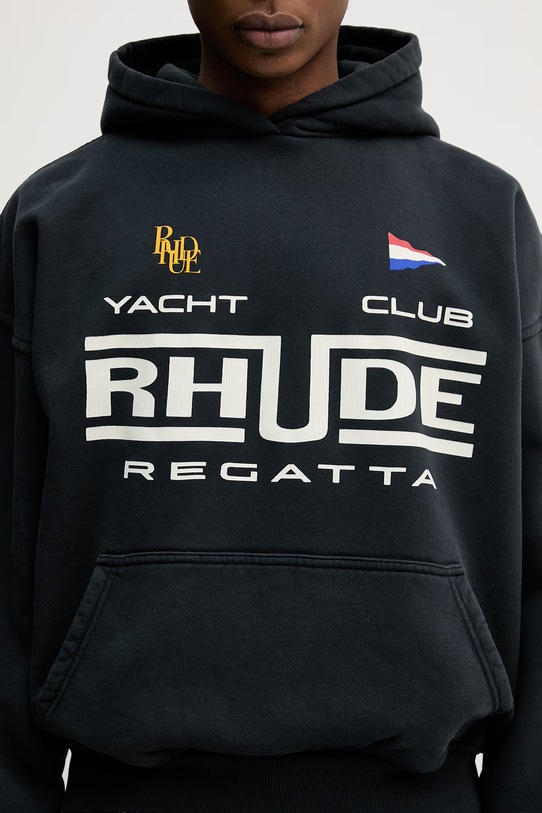 RHUDE Regatta Club bluza z kapturem bawełniana męska granatowy RHPS26HO01012