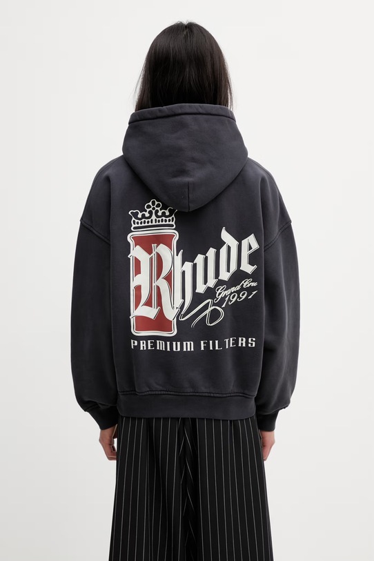 RHUDE Fumar 91 bluza z kapturem bawełniana męska czarny RHSS26HO04012