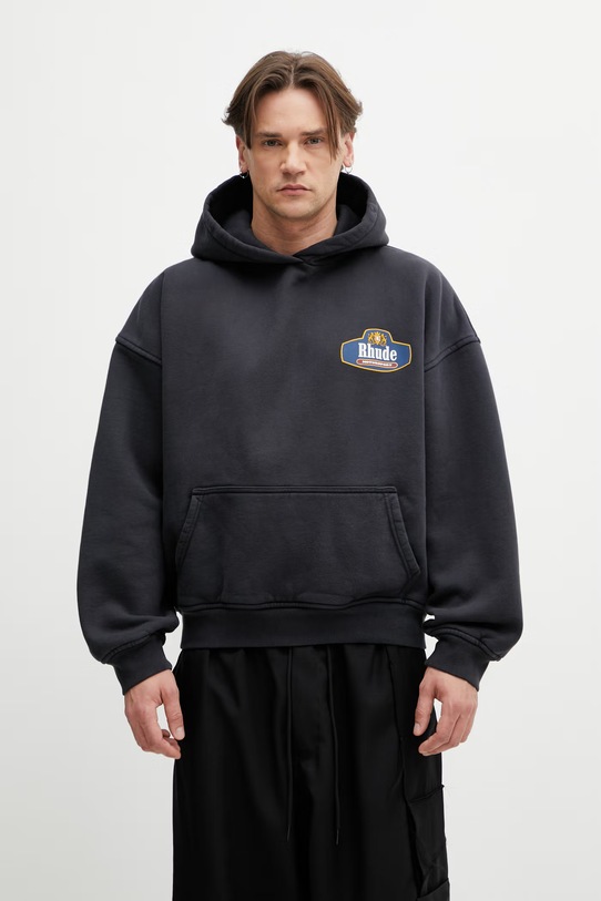 RHUDE Racing Crest bluza z kapturem bawełniana męska czarny RHSS26HO07012