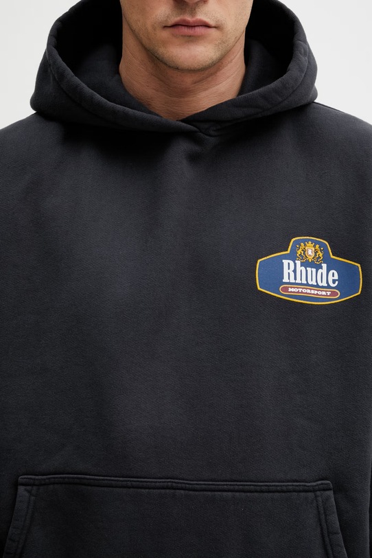 RHUDE Racing Crest bluza z kapturem bawełniana męska czarny RHSS26HO07012