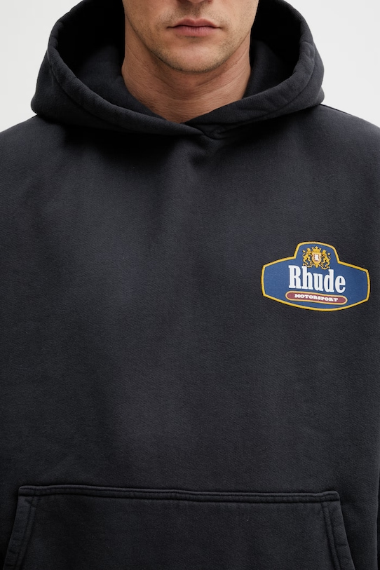 RHUDE Racing Crest bluza z kapturem bawełniana męska czarny RHSS26HO07012