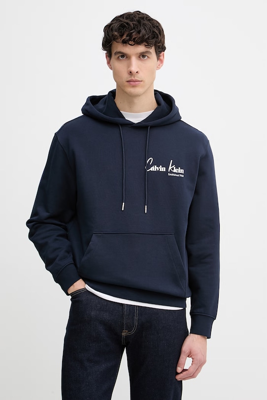 Odzież Calvin Klein Jeans bluza z kapturem męska bawełniana LV04RF234G granatowy