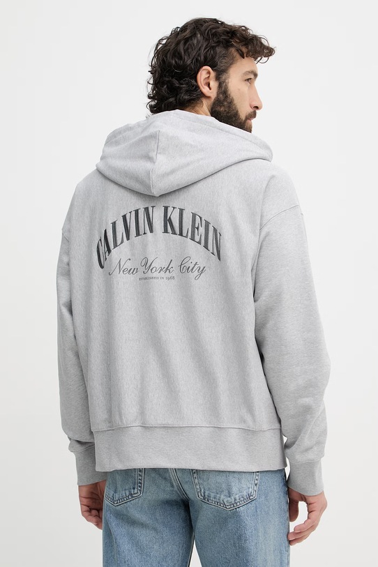 Oblečenie Calvin Klein Jeans mikina na zips s kapucňou dámska s bavlnou LV04RF245G sivá