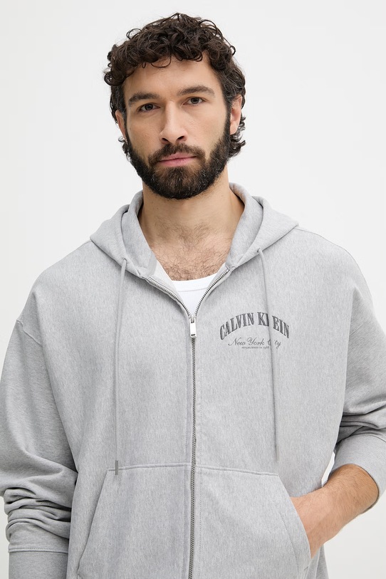 Calvin Klein Jeans mikina na zips s kapucňou dámska s bavlnou sivá LV04RF245G