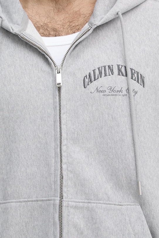 Calvin Klein Jeans mikina na zips s kapucňou dámska s bavlnou LV04RF245G sivá