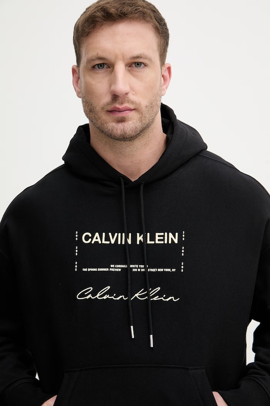 Calvin Klein Jeans Μπλούζα με κουκούλα ανδρική με βαμβάκι μαύρο LV04RF247G