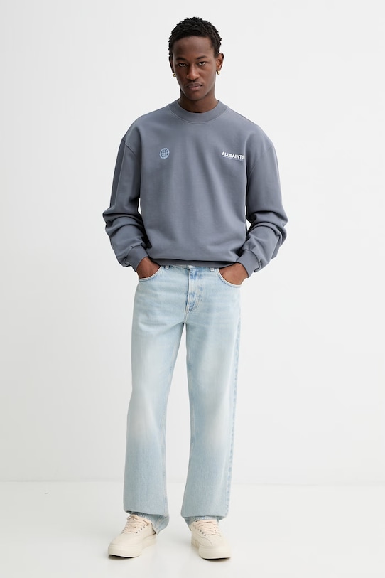 AllSaints pamut melegítőfelső EMBLEM M006NE szürke SS26