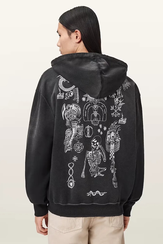 AllSaints hanorac de bumbac TERRA print negru M020NE