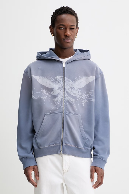 AllSaints bluza bawełniana AETERNA nadruk fioletowy M021NE