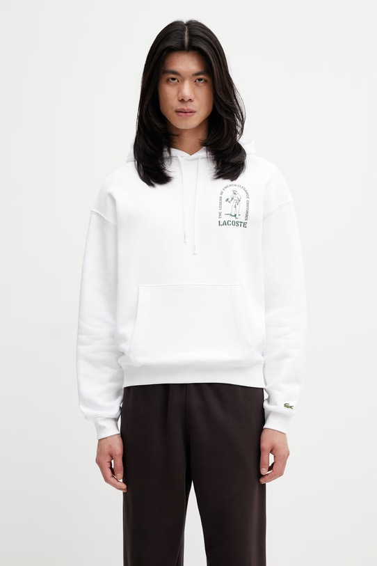 Odzież Lacoste bluza z kapturem bawełniana męska SH1371 biały
