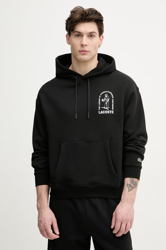 Lacoste bluza z kapturem męska bawełniana czarny SH1371