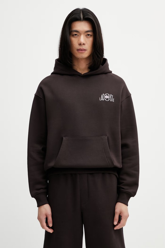 Lacoste bluza z kapturem bawełniana męska brązowy SH2196