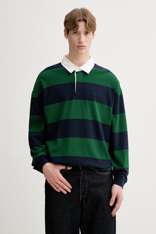 Levi's longsleeve bawełniany HUDSON BOXY RUGBY zapinany zielony 005FO