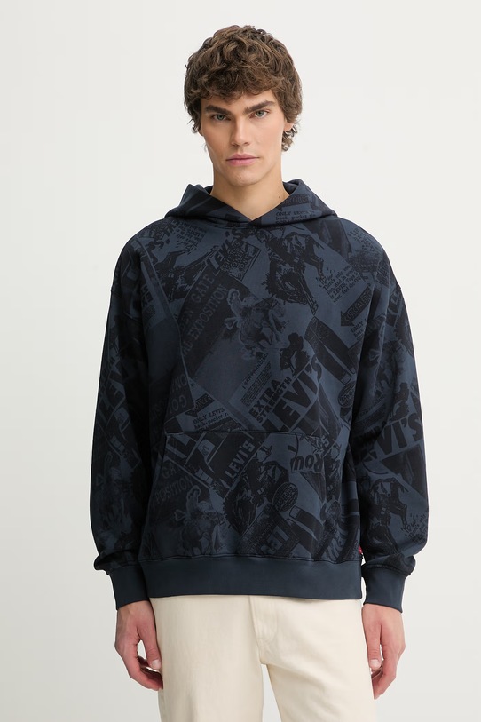 Levi's bluza bawełniana SUNSET GRAPHIC HOODIE z kapturem granatowy 0065D