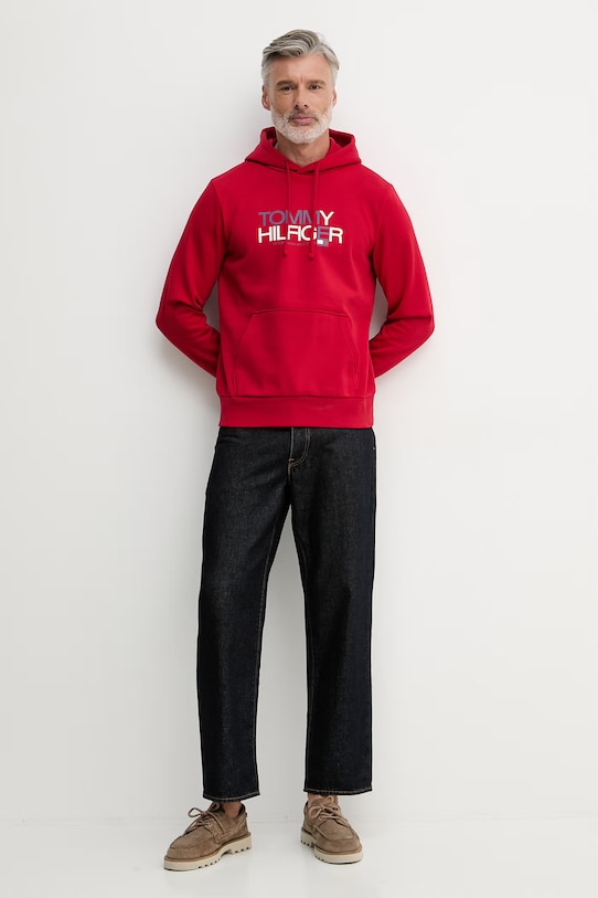 Tommy Hilfiger μπλούζα με κουκούλα ανδρική με βαμβάκι MW0MW42468 κόκκινο SS26